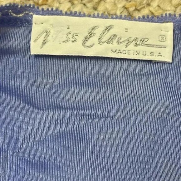 Vintage MISS ELAINE Medium Long WRAP ROBE Purple Blue NYLON Sleeve Lace Sweep - Picture 3 of 7